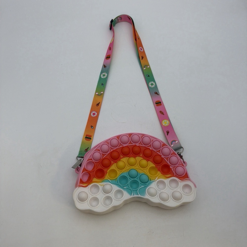 Rainbow Shoulder Bag Bubble Wallet Messenger Silicone Pop It Fidget Sensory Toys